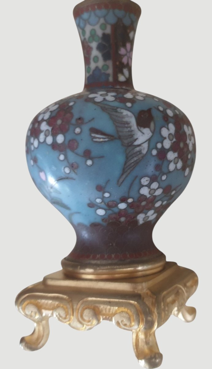  Pair Of Napoleon III-style Cloisonné Enamel And Gilded Bronze Candlesticks -photo-3