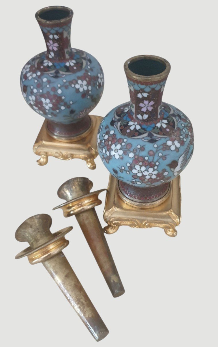  Pair Of Napoleon III-style Cloisonné Enamel And Gilded Bronze Candlesticks -photo-1