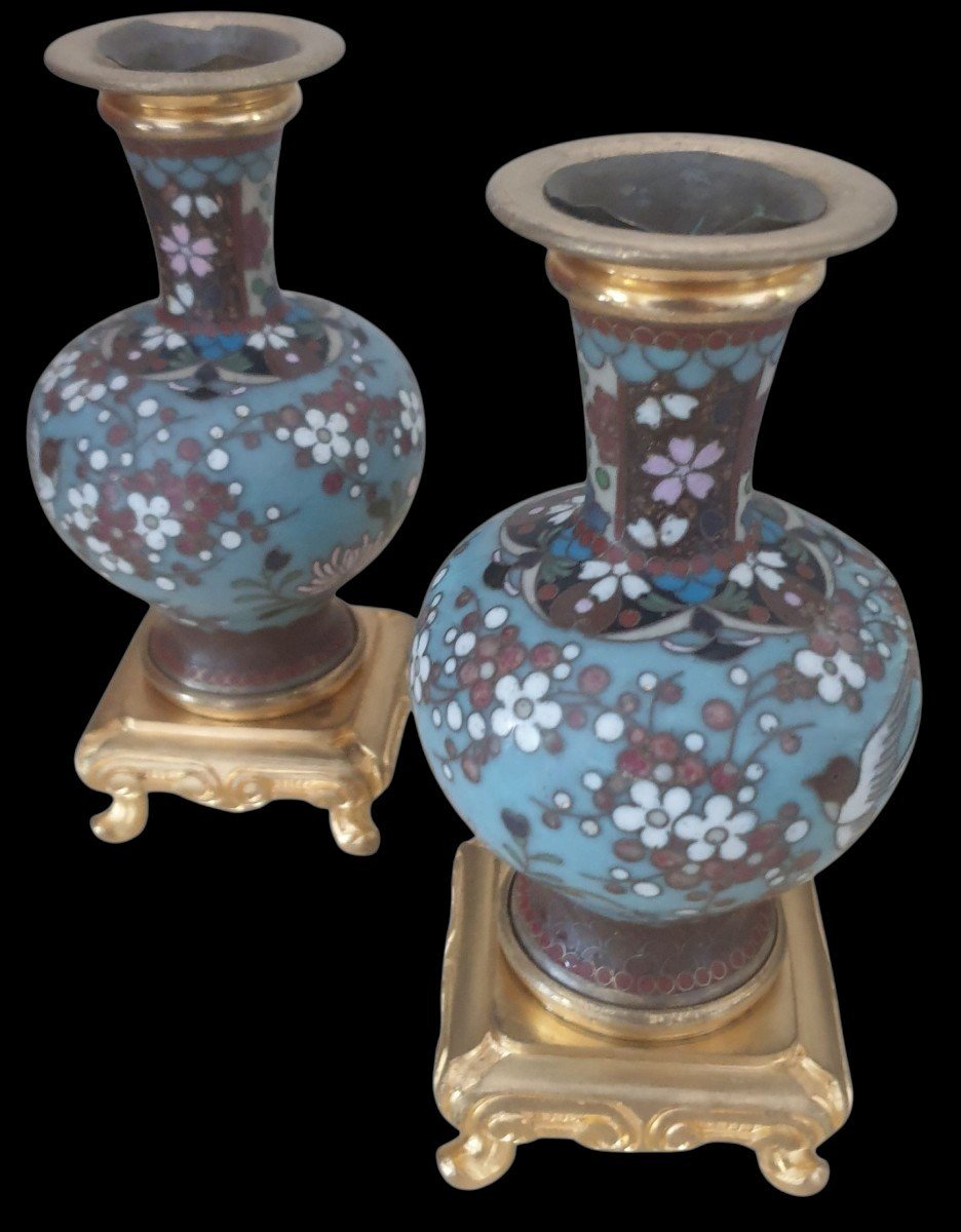  Pair Of Napoleon III-style Cloisonné Enamel And Gilded Bronze Candlesticks -photo-2