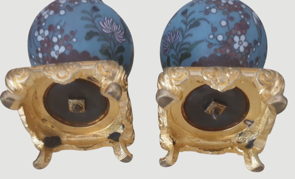  Pair Of Napoleon III-style Cloisonné Enamel And Gilded Bronze Candlesticks -photo-3