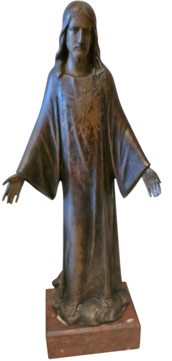  Bronze "sacré-cœur De Jésus" By Albert Roze (1861–1952), Ferdinand Barbedienne Foundry -photo-2