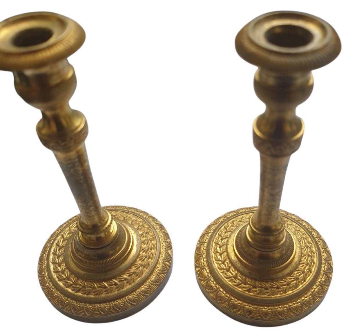 Rare paires de miniatures de maîtrise bougeoirs en bronze doré Louis XVI Empire -photo-2