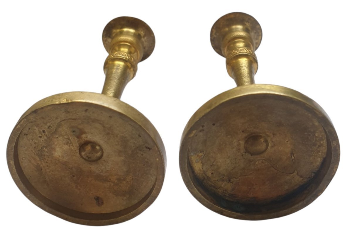  Rare paires de miniatures de maîtrise bougeoirs en bronze doré Louis XVI Empire -photo-4