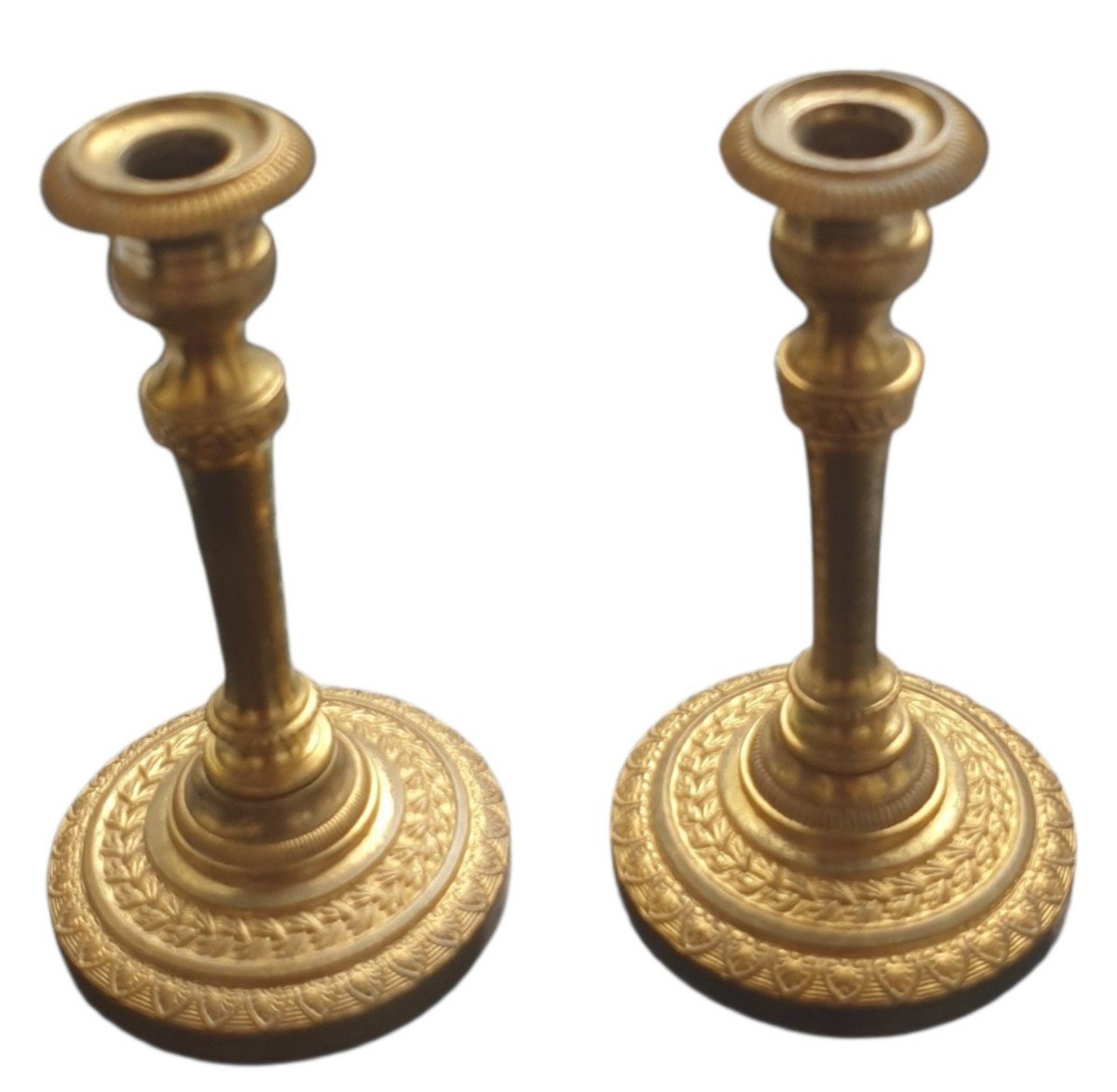  Rare paires de miniatures de maîtrise bougeoirs en bronze doré Louis XVI Empire -photo-4