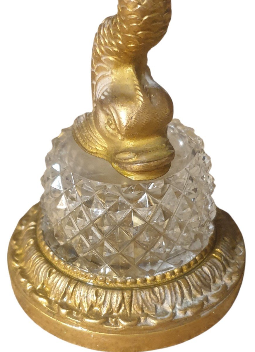  Rare coupe de milieu de table en cristal taillé et bronze doré & Baccarat debut XIXeme -photo-2