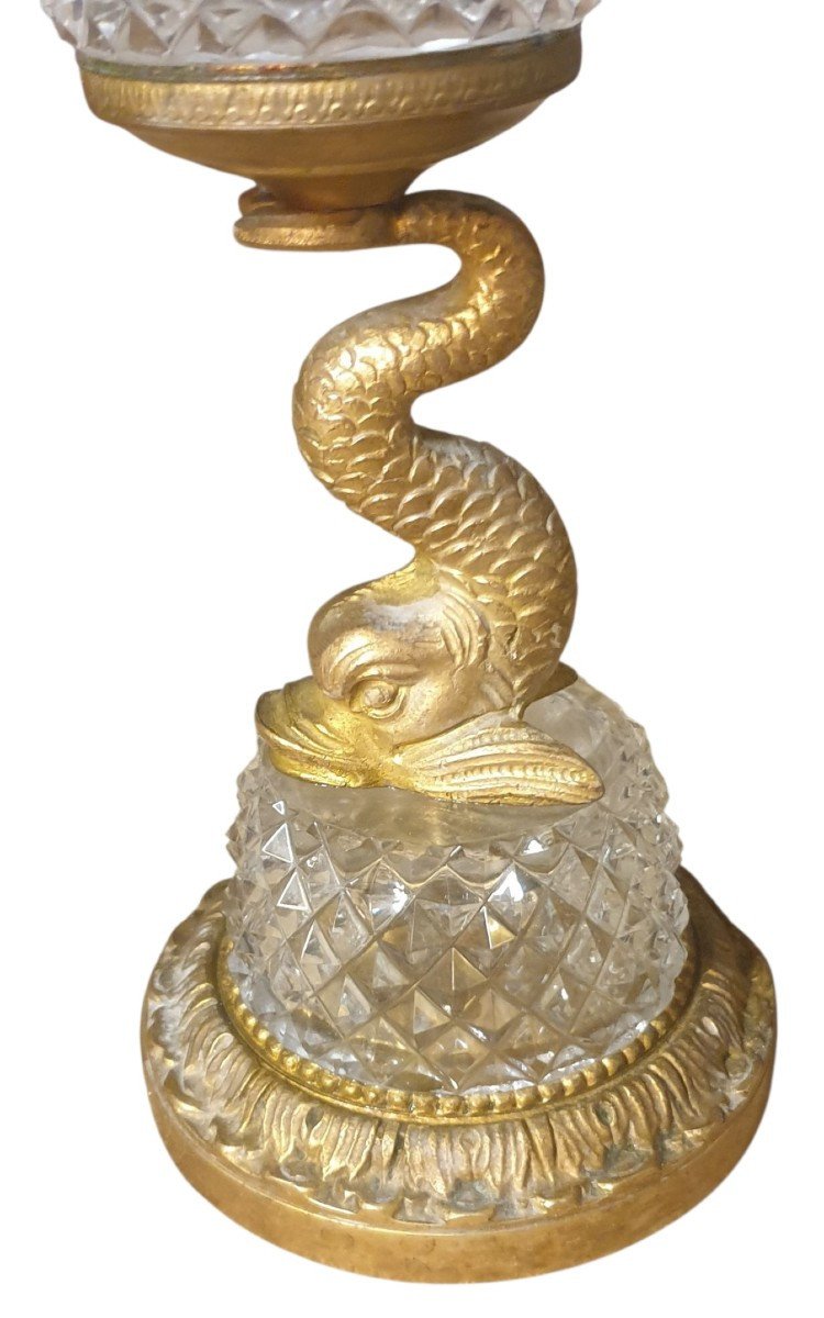  Rare coupe de milieu de table en cristal taillé et bronze doré & Baccarat debut XIXeme -photo-3