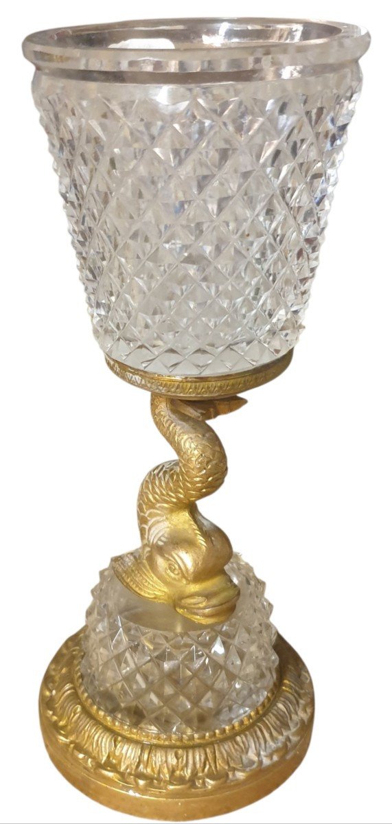  Rare coupe de milieu de table en cristal taillé et bronze doré & Baccarat debut XIXeme 
