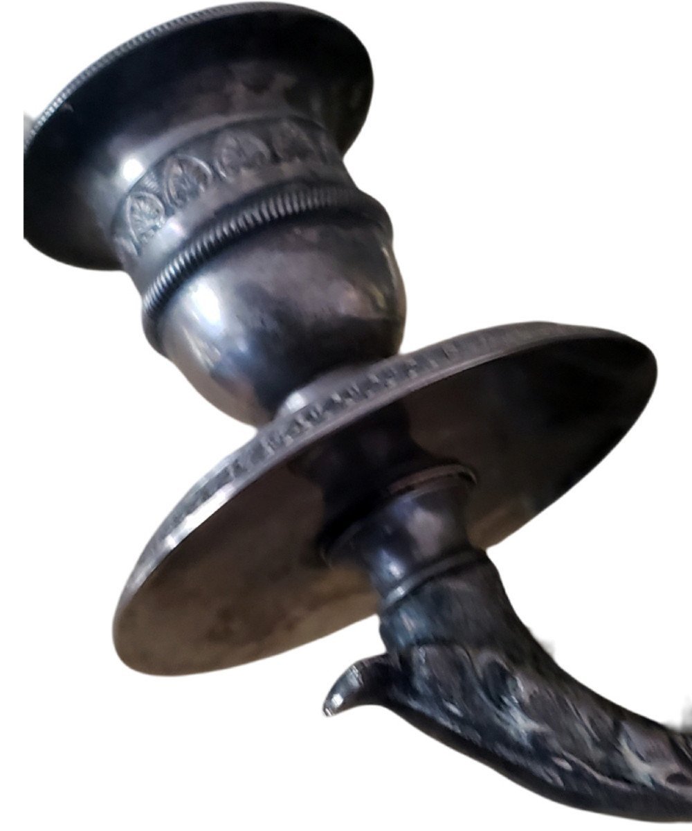  Antique Empire-style Hot Water Bottle Lamp, Late 19th Century, In Silver-plated Bronze  Exceptional Lamp-photo-3