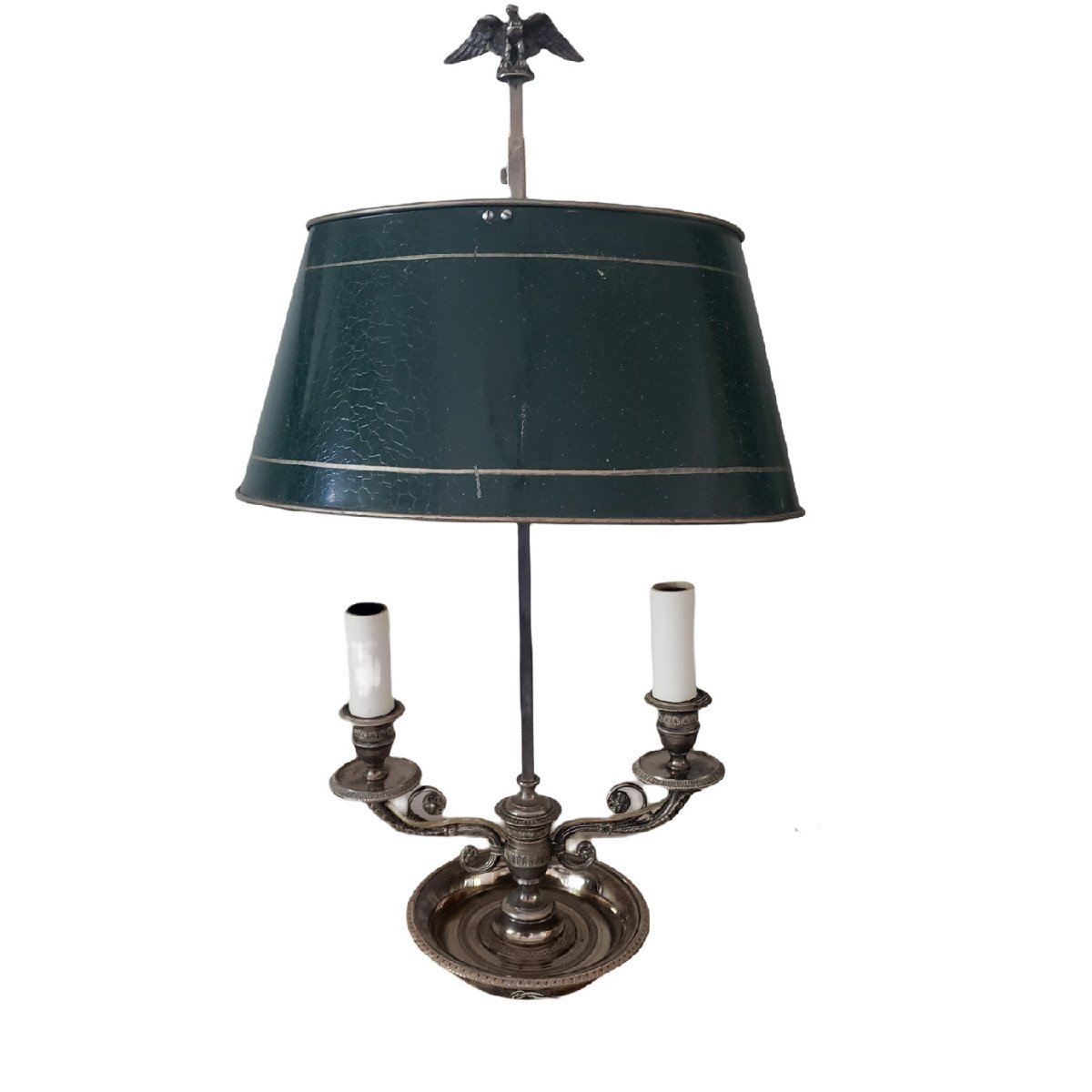  Antique Empire-style Hot Water Bottle Lamp, Late 19th Century, In Silver-plated Bronze  Exceptional Lamp-photo-3