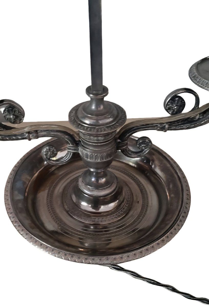  Antique Empire-style Hot Water Bottle Lamp, Late 19th Century, In Silver-plated Bronze  Exceptional Lamp-photo-5