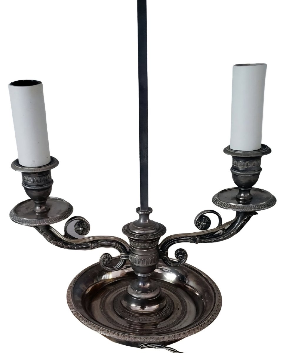  Antique Empire-style Hot Water Bottle Lamp, Late 19th Century, In Silver-plated Bronze  Exceptional Lamp-photo-6