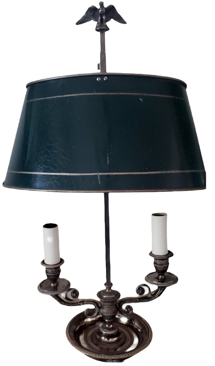  Antique Empire-style Hot Water Bottle Lamp, Late 19th Century, In Silver-plated Bronze  Exceptional Lamp