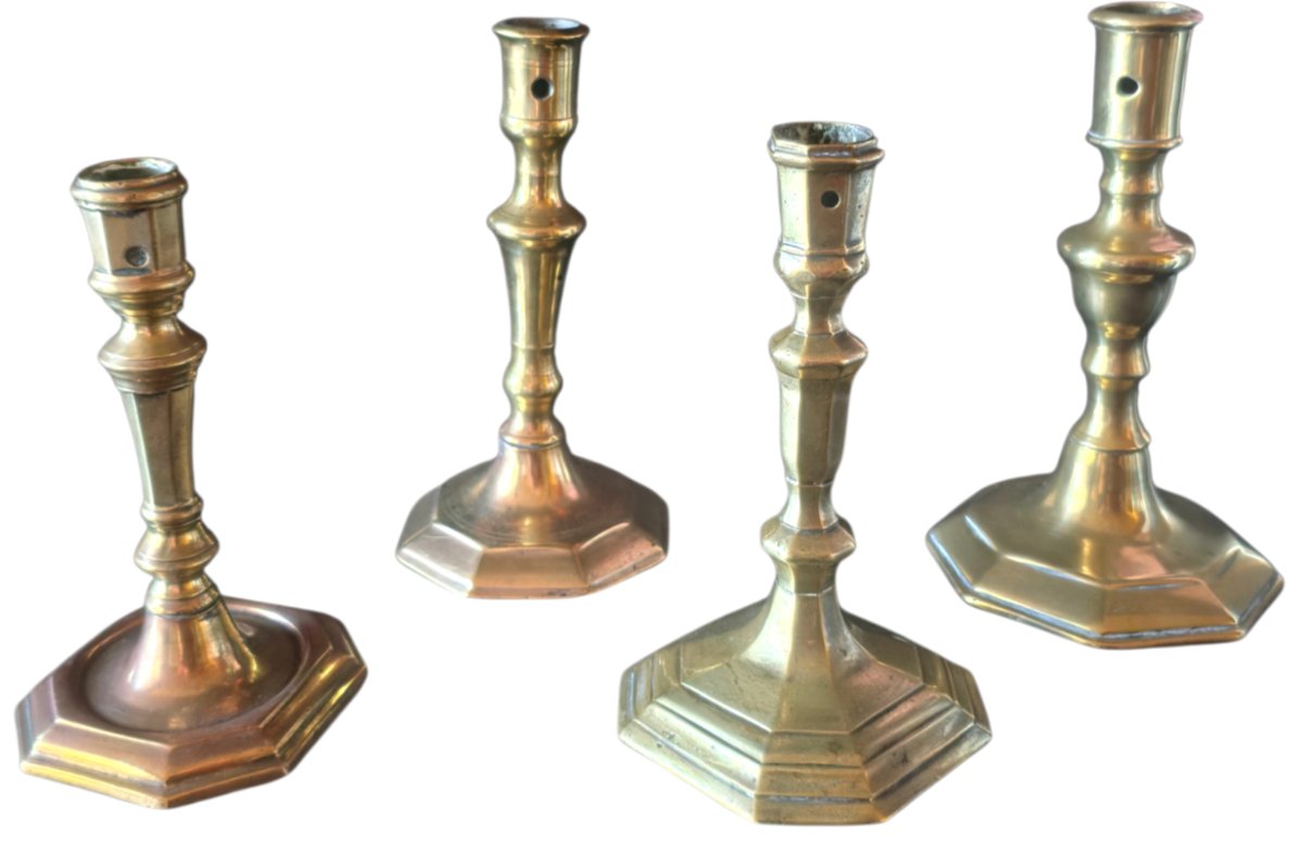  Set Of 4 17th-century Bronze Candlesticks  Louis XIV Period  
