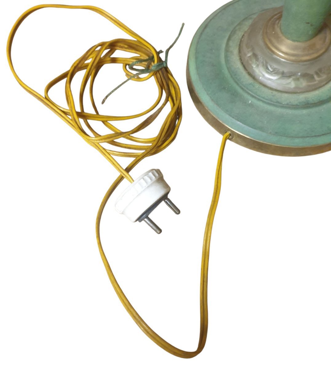  1930s Art Deco Table Lamp, Green Base With Bronze-patina Brass Dome  -photo-1