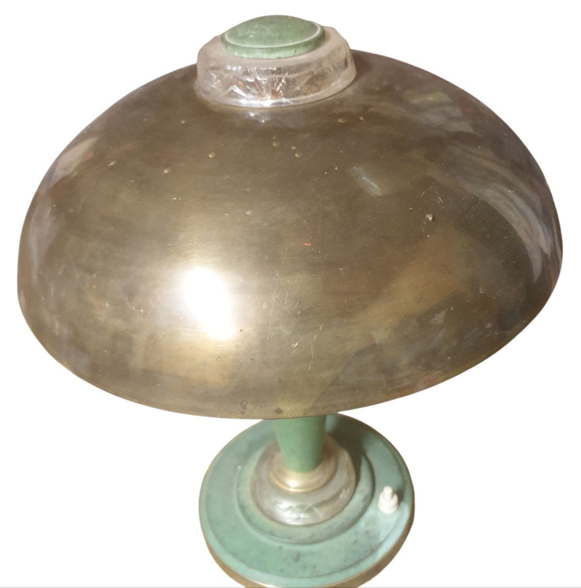  1930s Art Deco Table Lamp, Green Base With Bronze-patina Brass Dome  