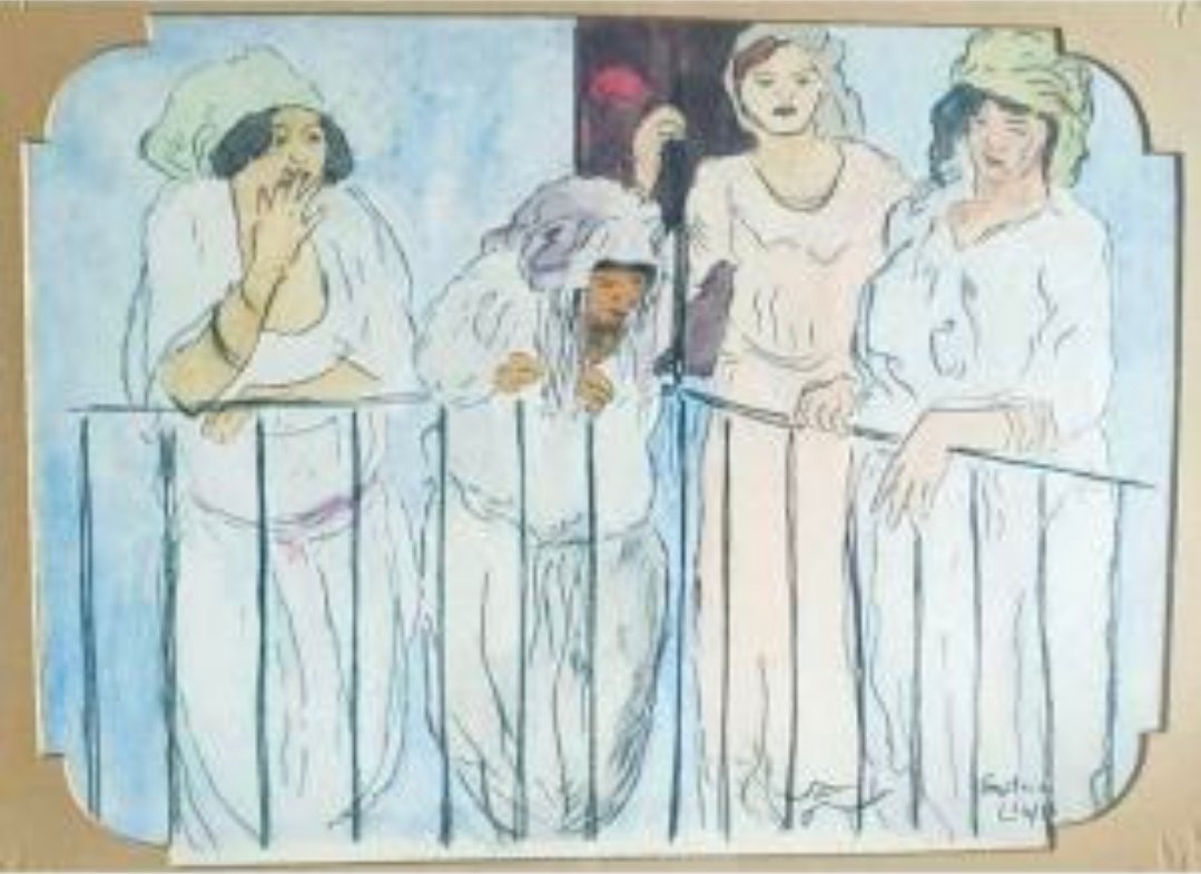  Gustave Lino, "4 Women Of Pleasure On The Balcony," 1893–1961, Original Watercolor, "women In Algiers," Watercolor -photo-6