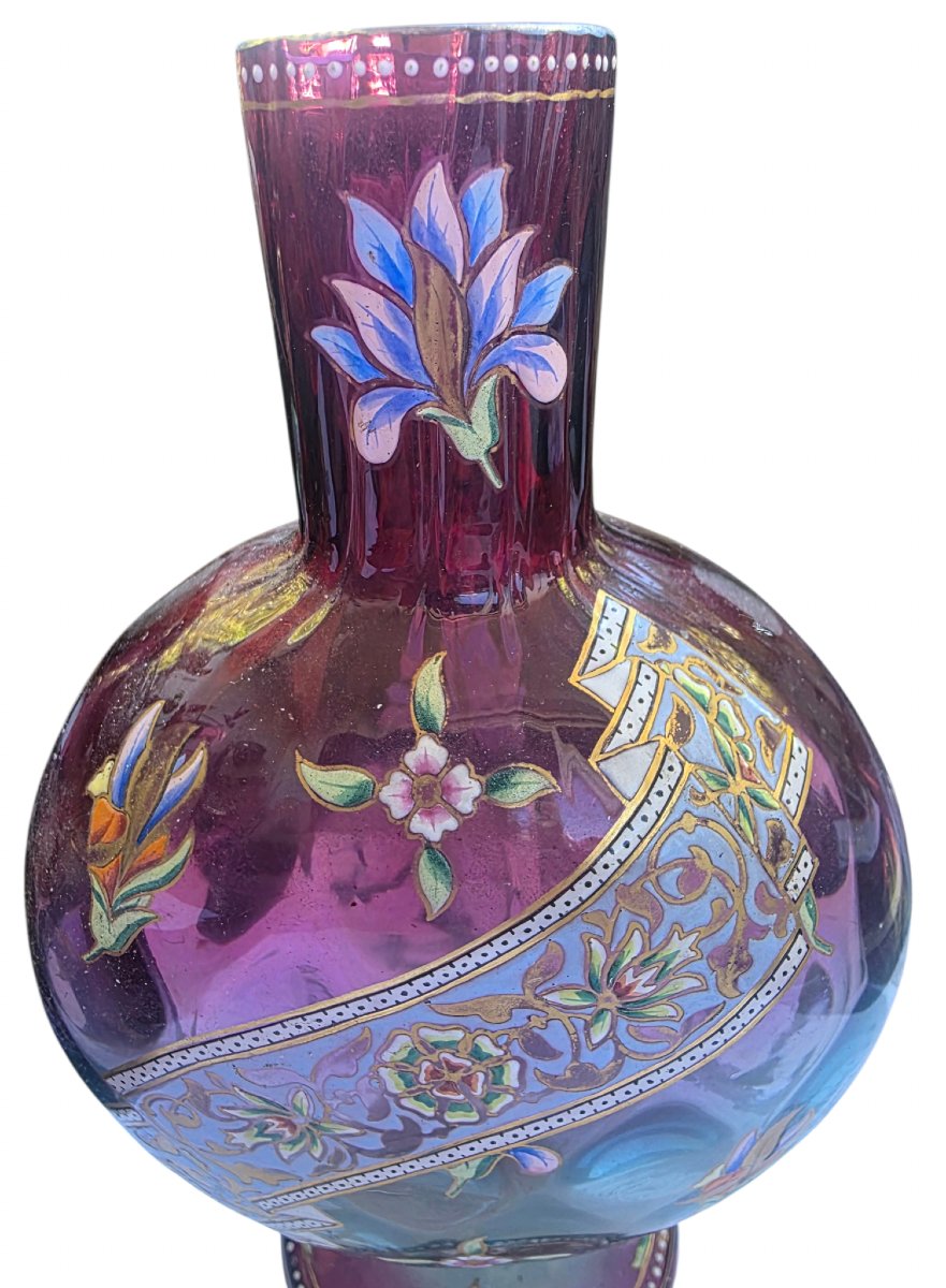 Grand vase méplat en verre émaillé orientaliste dans le goût Auguste Jean Émile Gallé -photo-2