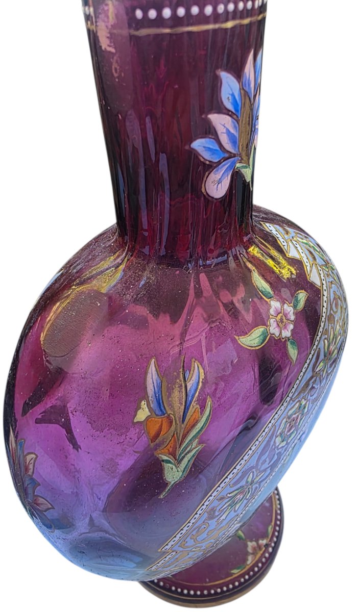 Grand vase méplat en verre émaillé orientaliste dans le goût Auguste Jean Émile Gallé -photo-3