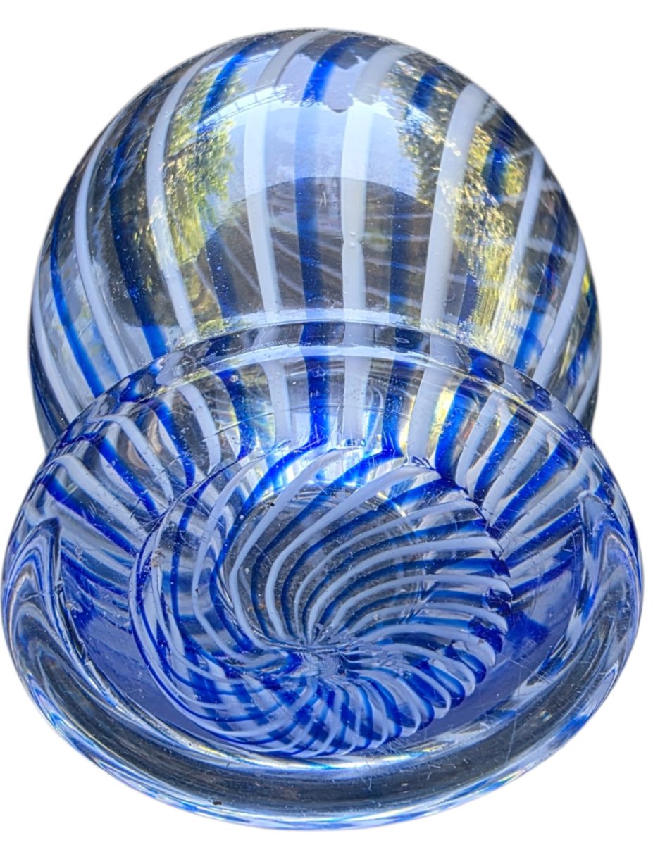 Rare, Large Blown Crystal Vase With Blue-and-white Filigree Decoration, Made Using The Zanfirico Technique, Signed -photo-2