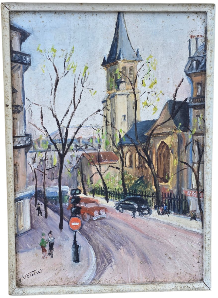 Tablean, Oil On Panel, View Of Paris: Saint-germain-des-prés Church-photo-2
