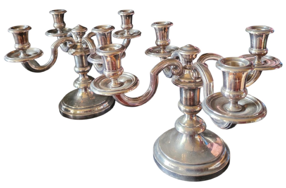 Paire de candélabres modulables en métal argenté Christofle Modèle Cluny 