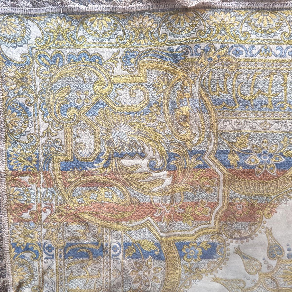  Large Antique Jacquard Tablecloth From The 19th Century, 122 X 122 Cm  In Impeccable Condition -photo-3