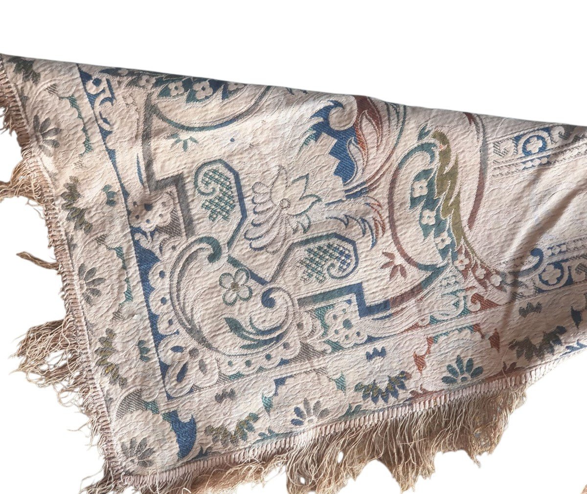  Large Antique Jacquard Tablecloth From The 19th Century, 122 X 122 Cm  In Impeccable Condition -photo-3