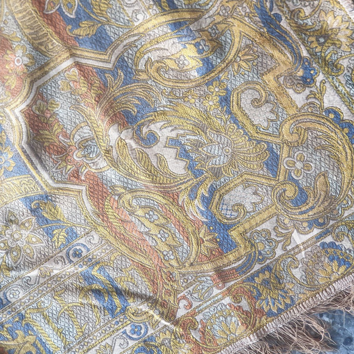  Large Antique Jacquard Tablecloth From The 19th Century, 122 X 122 Cm  In Impeccable Condition -photo-4