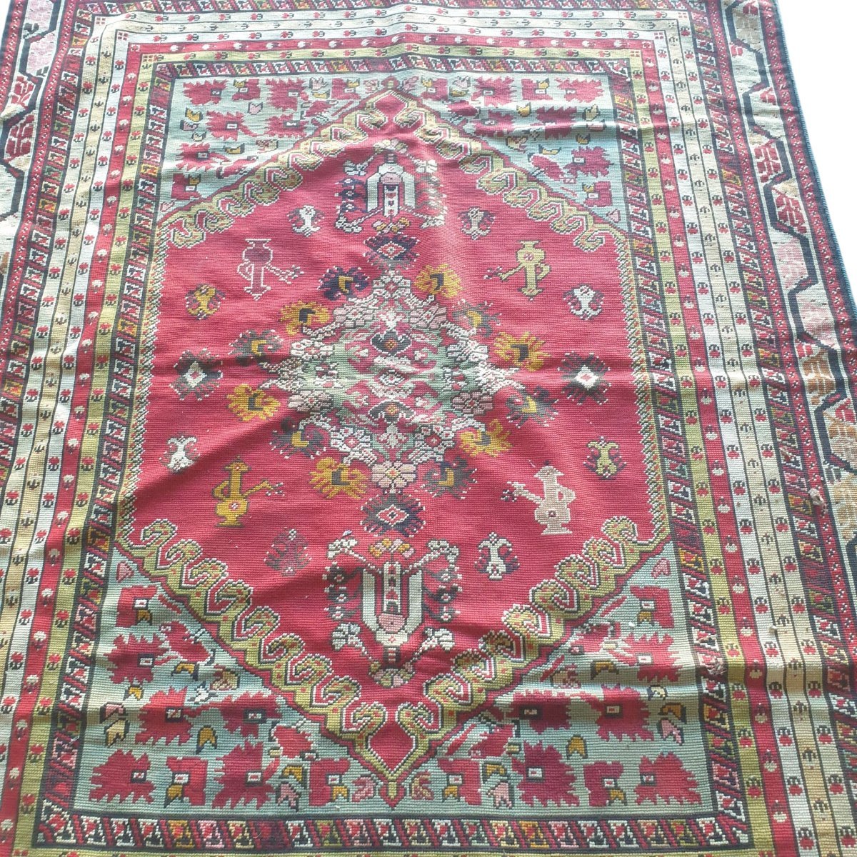  Tapis tapiserie artisanal brodé persan Napoléon III  Dimensions 168 cm X 138 cm -photo-4