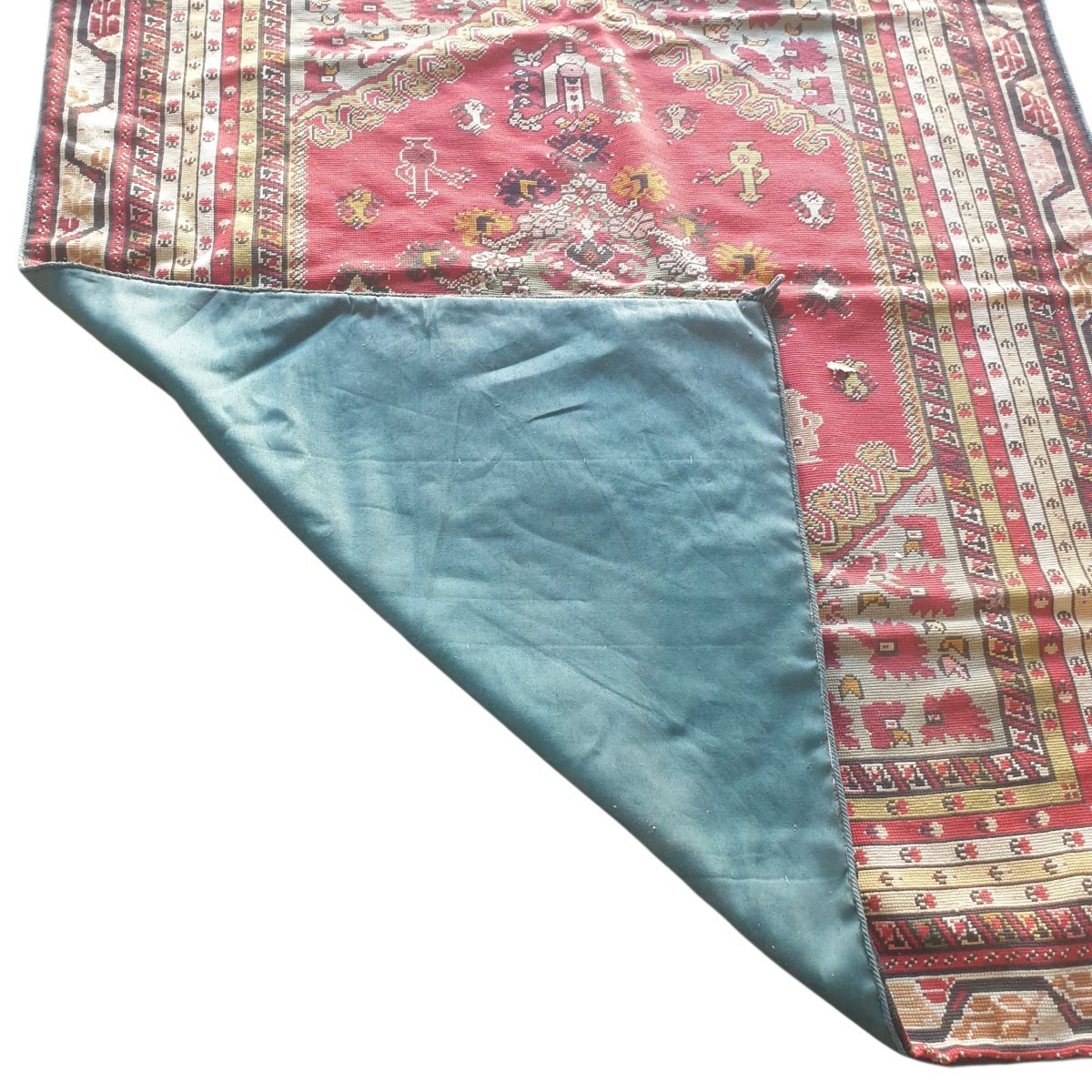  Tapis tapiserie artisanal brodé persan Napoléon III  Dimensions 168 cm X 138 cm -photo-3