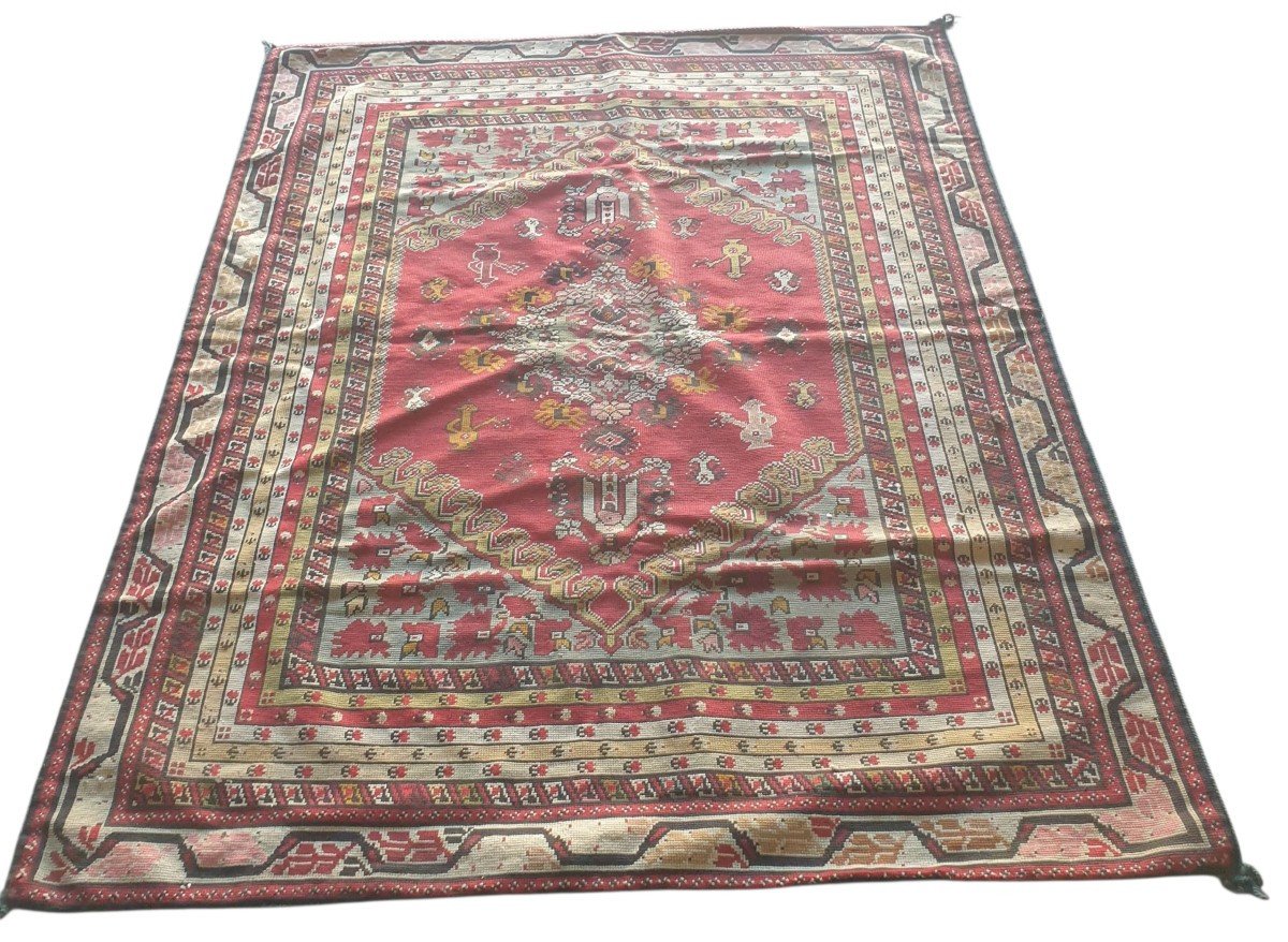  Tapis tapiserie artisanal brodé persan Napoléon III  Dimensions 168 cm X 138 cm 