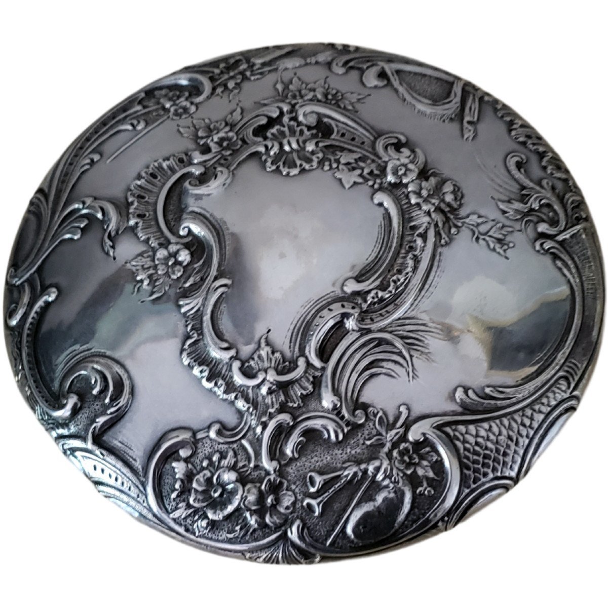  Grande boîte à poudre Art Nouveau Cristal Baccarat Couvercle Argent Massif et vermeil -photo-2