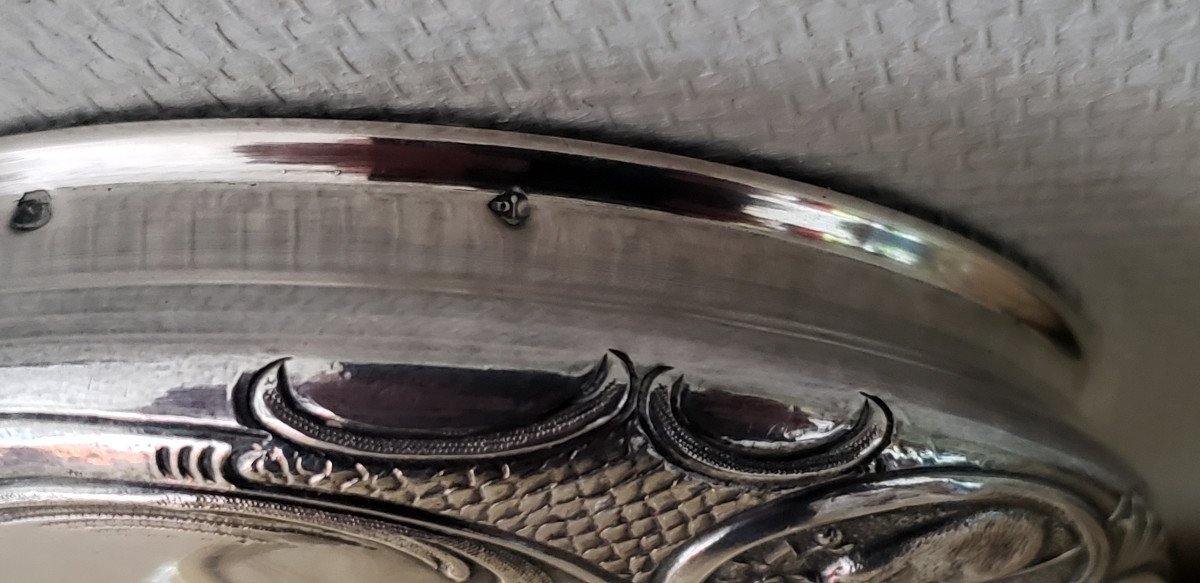  Grande boîte à poudre Art Nouveau Cristal Baccarat Couvercle Argent Massif et vermeil -photo-4