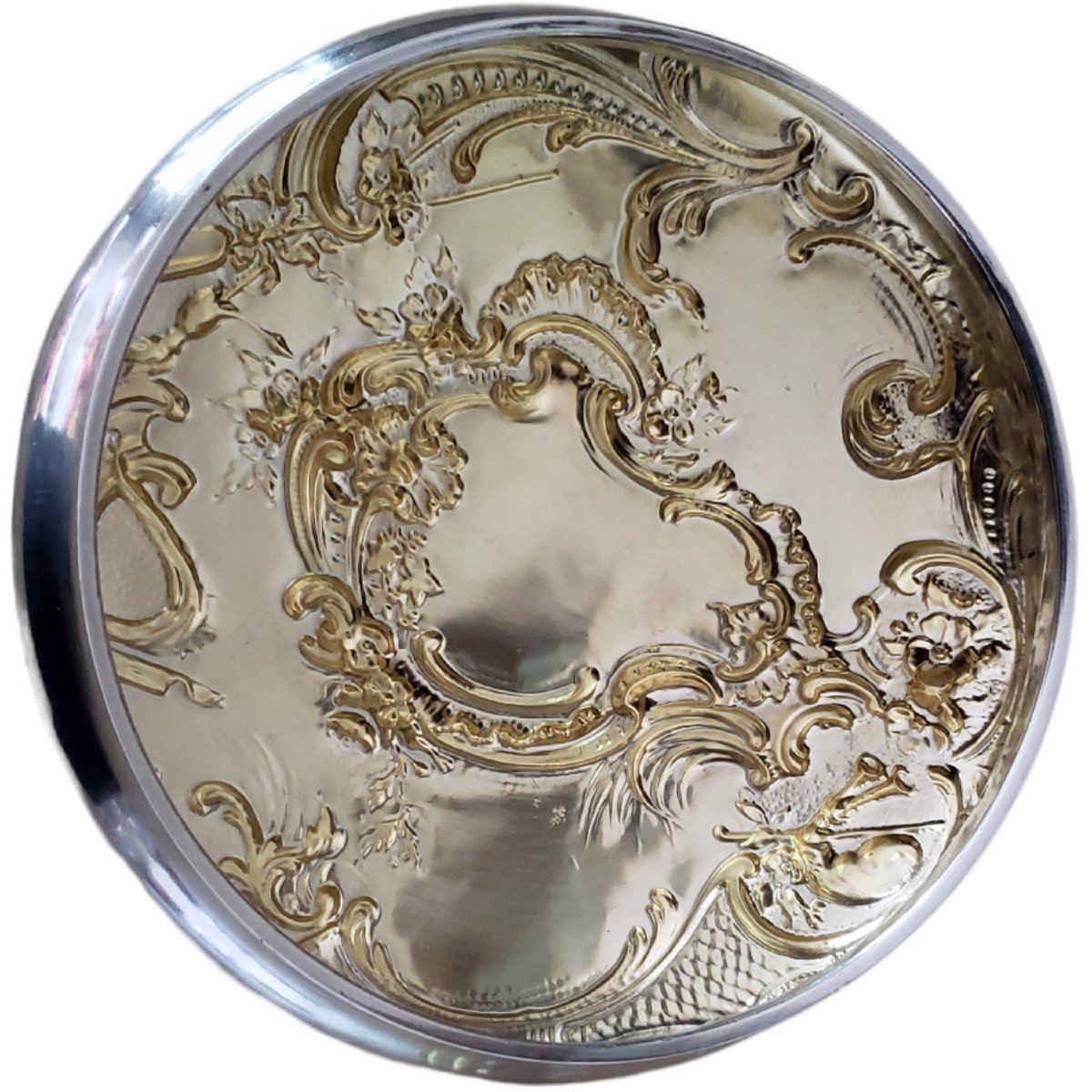  Grande boîte à poudre Art Nouveau Cristal Baccarat Couvercle Argent Massif et vermeil -photo-2