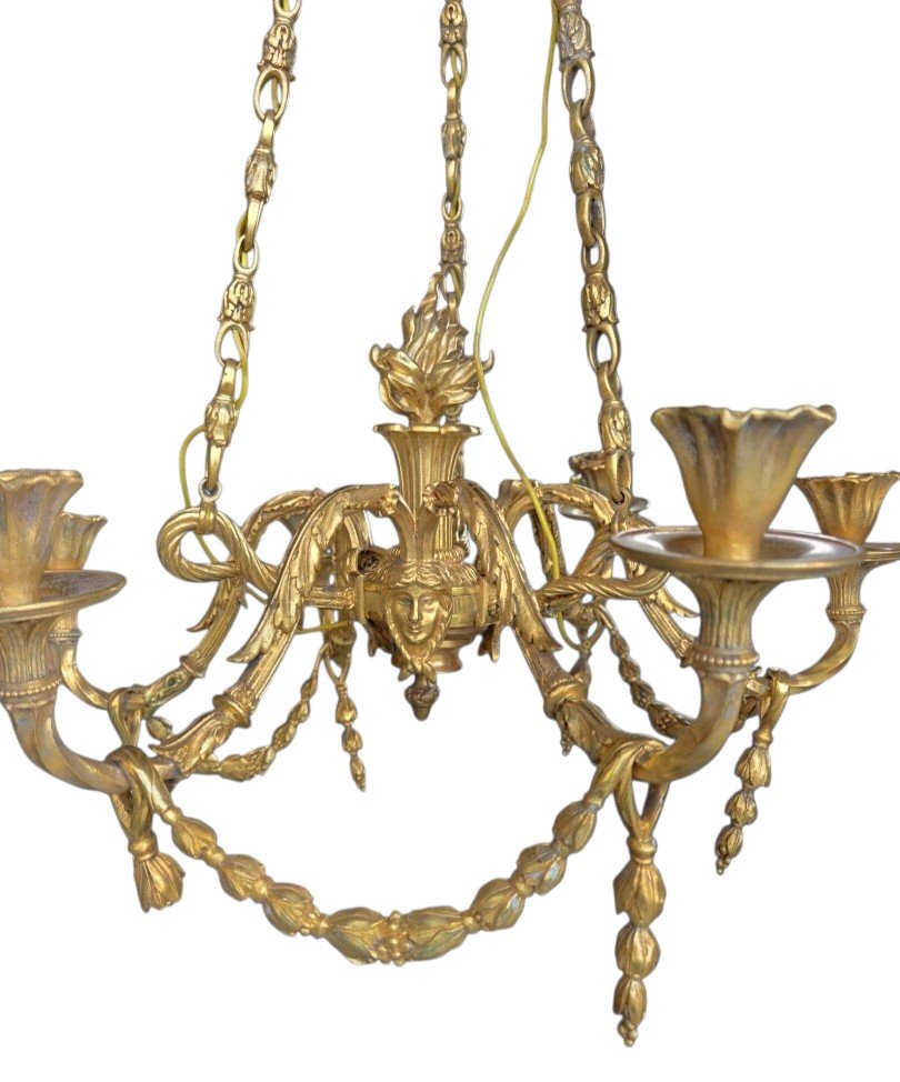  Lustre a 5 lumières en bronze doré d'une grande finesse époque Napoléon III -photo-1