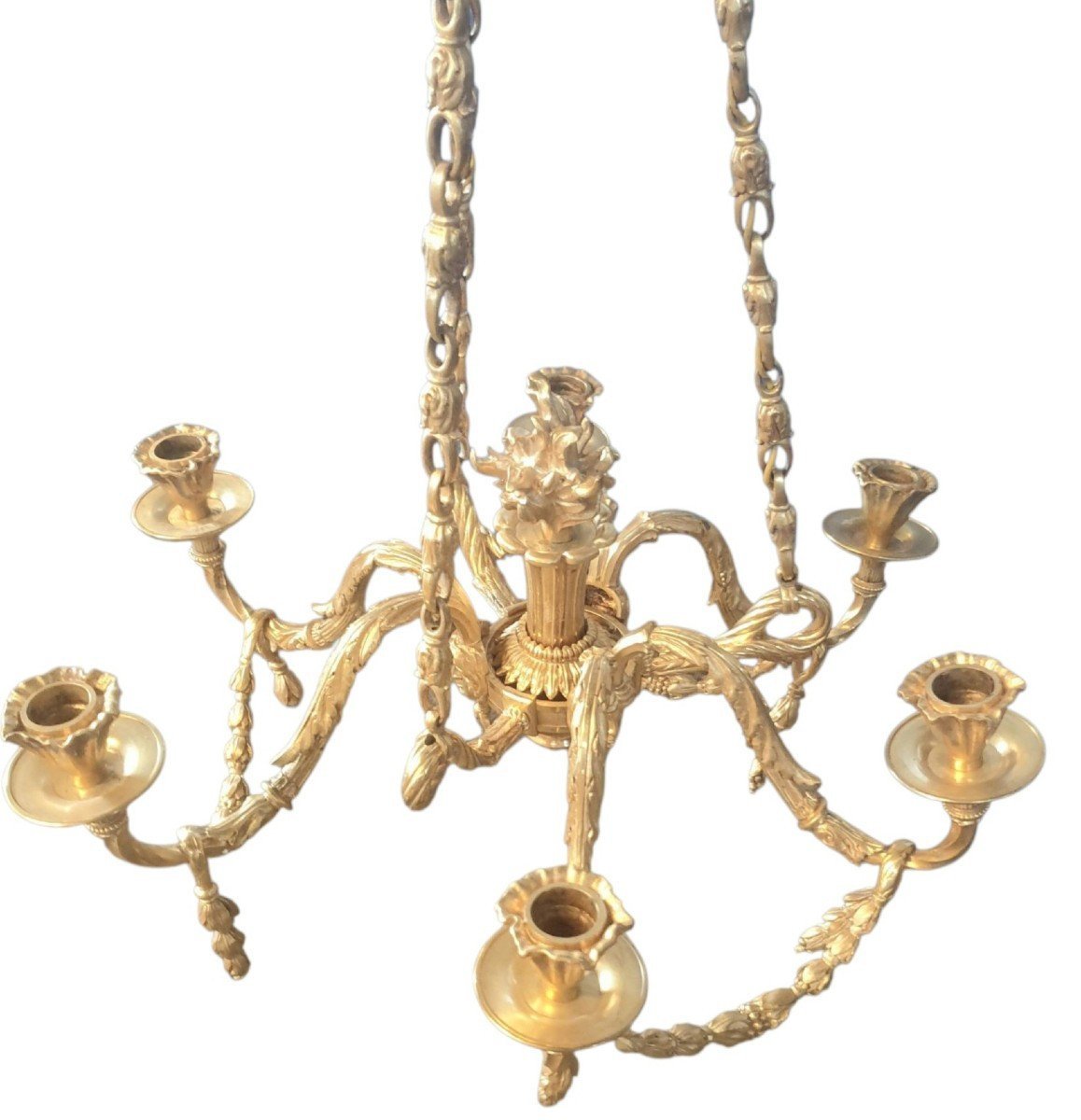  Lustre a 5 lumières en bronze doré d'une grande finesse époque Napoléon III 