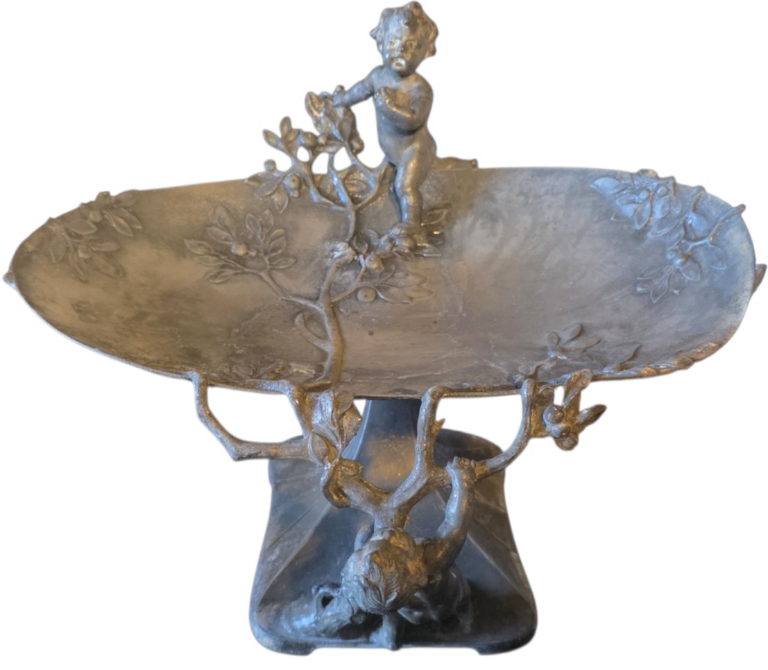  Grand centre de table Art Nouveau aux putti  Signé WMF Jugendstil  circa 1900 -photo-2