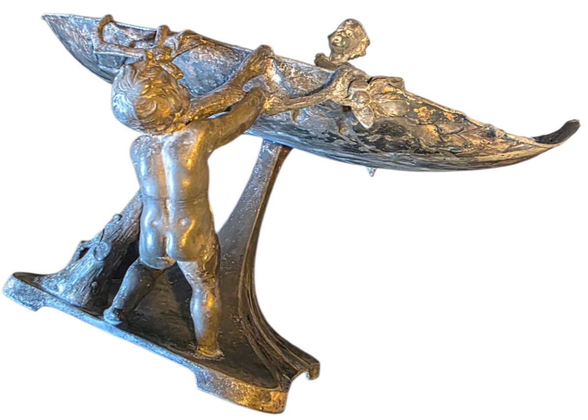  Grand centre de table Art Nouveau aux putti  Signé WMF Jugendstil  circa 1900 -photo-4