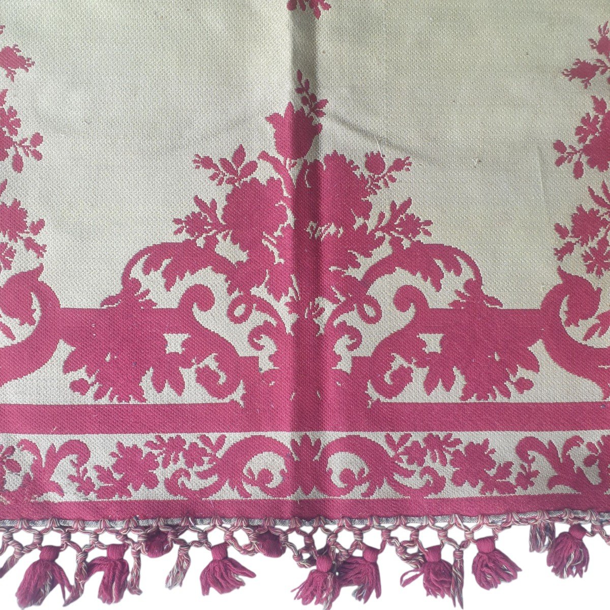 Grande tapisserie Tapis de table jacquard à fleurs et rinceaux France, époque XIXe -photo-3