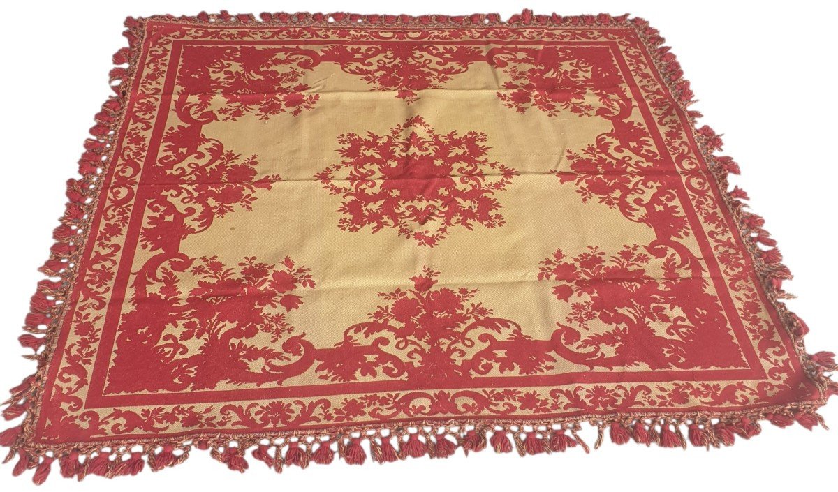 Grande tapisserie Tapis de table jacquard à fleurs et rinceaux France, époque XIXe 