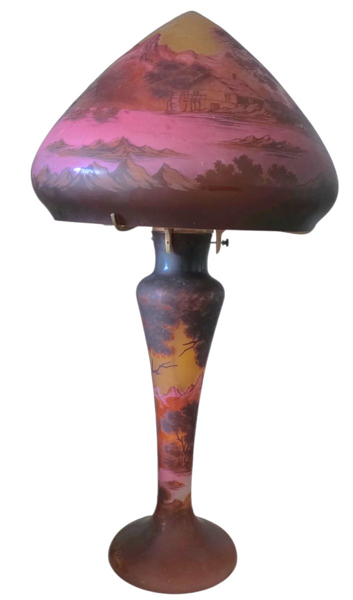 Large Art Nouveau Mushroom Lamp Made Of Acid-etched Glass By J. Remy Of The Legras Glassworks -photo-3