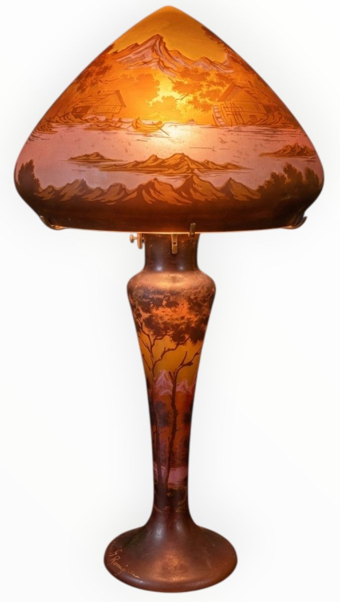 Large Art Nouveau Mushroom Lamp Made Of Acid-etched Glass By J. Remy Of The Legras Glassworks -photo-4