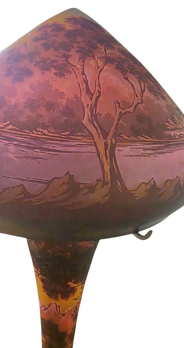 Large Art Nouveau Mushroom Lamp Made Of Acid-etched Glass By J. Remy Of The Legras Glassworks -photo-2