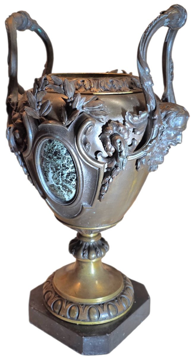  Importante lampe à pétrole Napoléon III Bronze patiné médaille marbre & cristal -photo-2