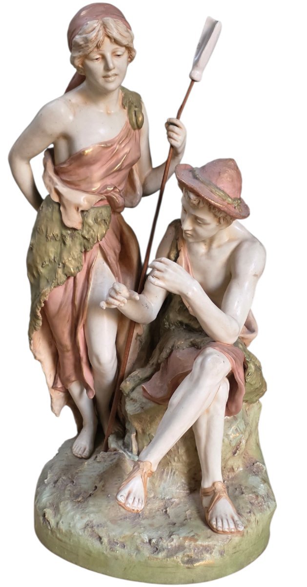  Grande sculpture porcelaine Royal Dux Bohemia  Scène pastorale hauteur 55 cm -photo-2