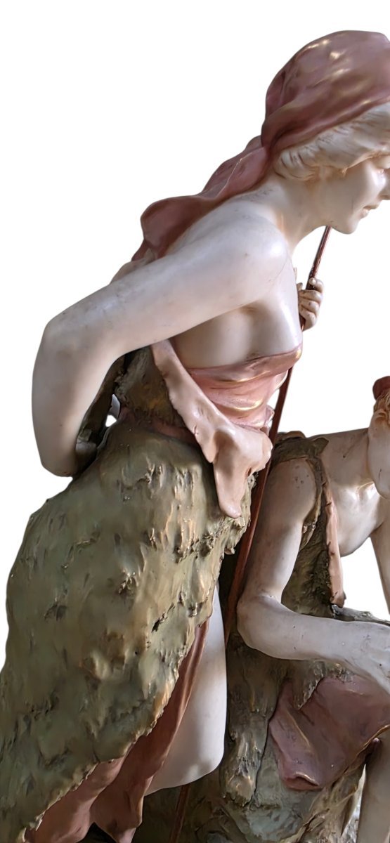  Grande sculpture porcelaine Royal Dux Bohemia  Scène pastorale hauteur 55 cm -photo-1