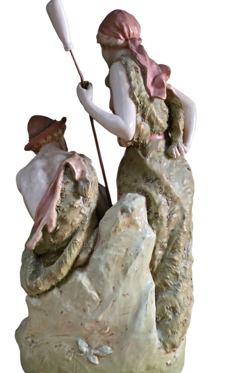  Grande sculpture porcelaine Royal Dux Bohemia  Scène pastorale hauteur 55 cm -photo-3