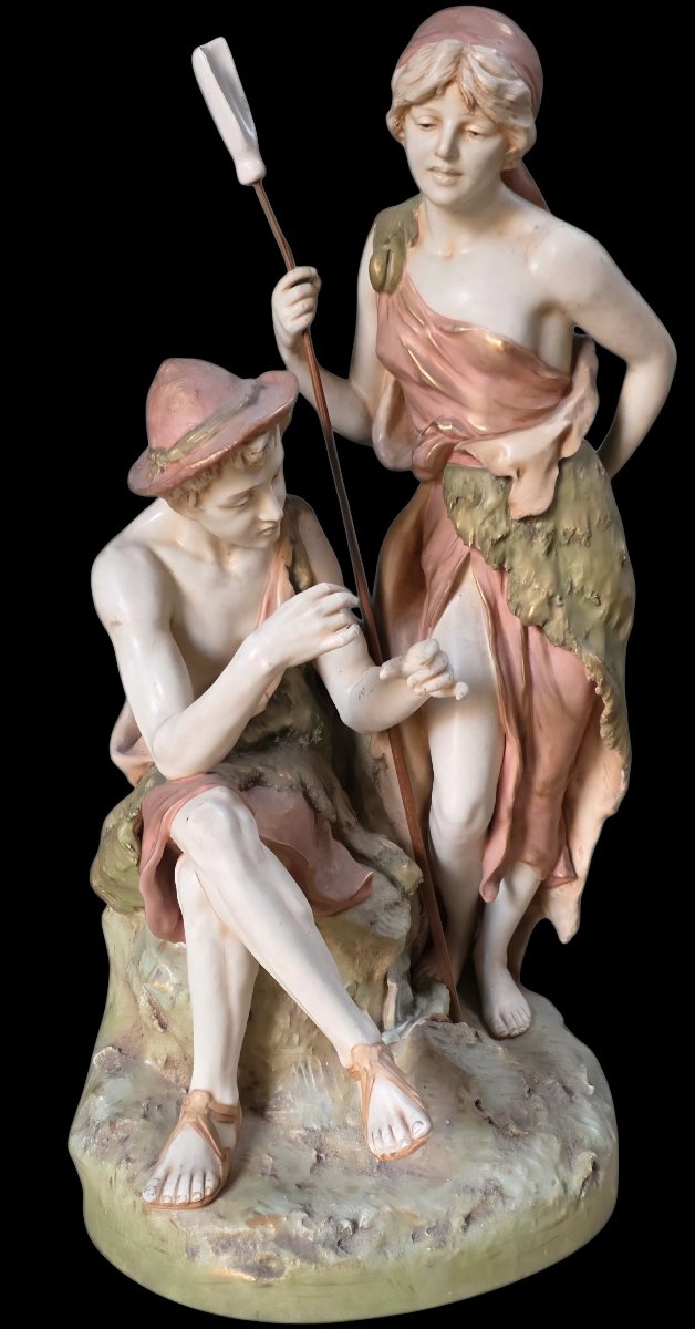  Grande sculpture porcelaine Royal Dux Bohemia  Scène pastorale hauteur 55 cm 