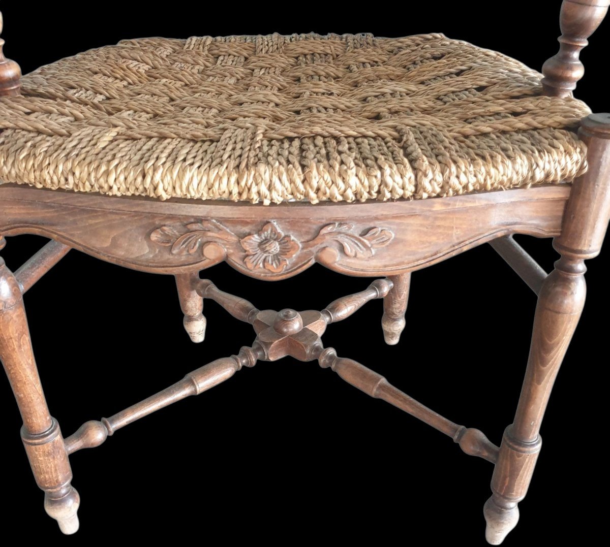 Set Of 4 Provencal Armchairs With Cap Back Of Gendearme Assise Paille-photo-3