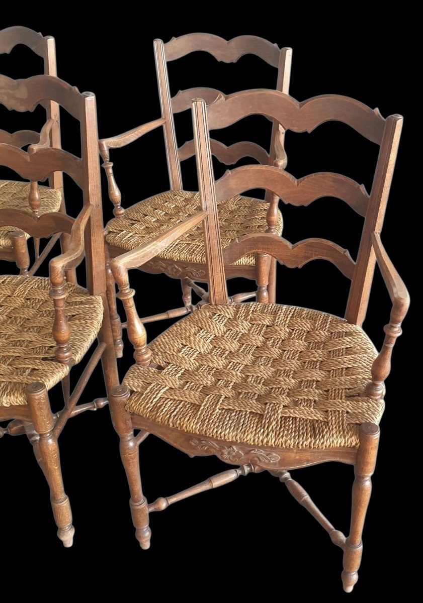 Set Of 4 Provencal Armchairs With Cap Back Of Gendearme Assise Paille-photo-4